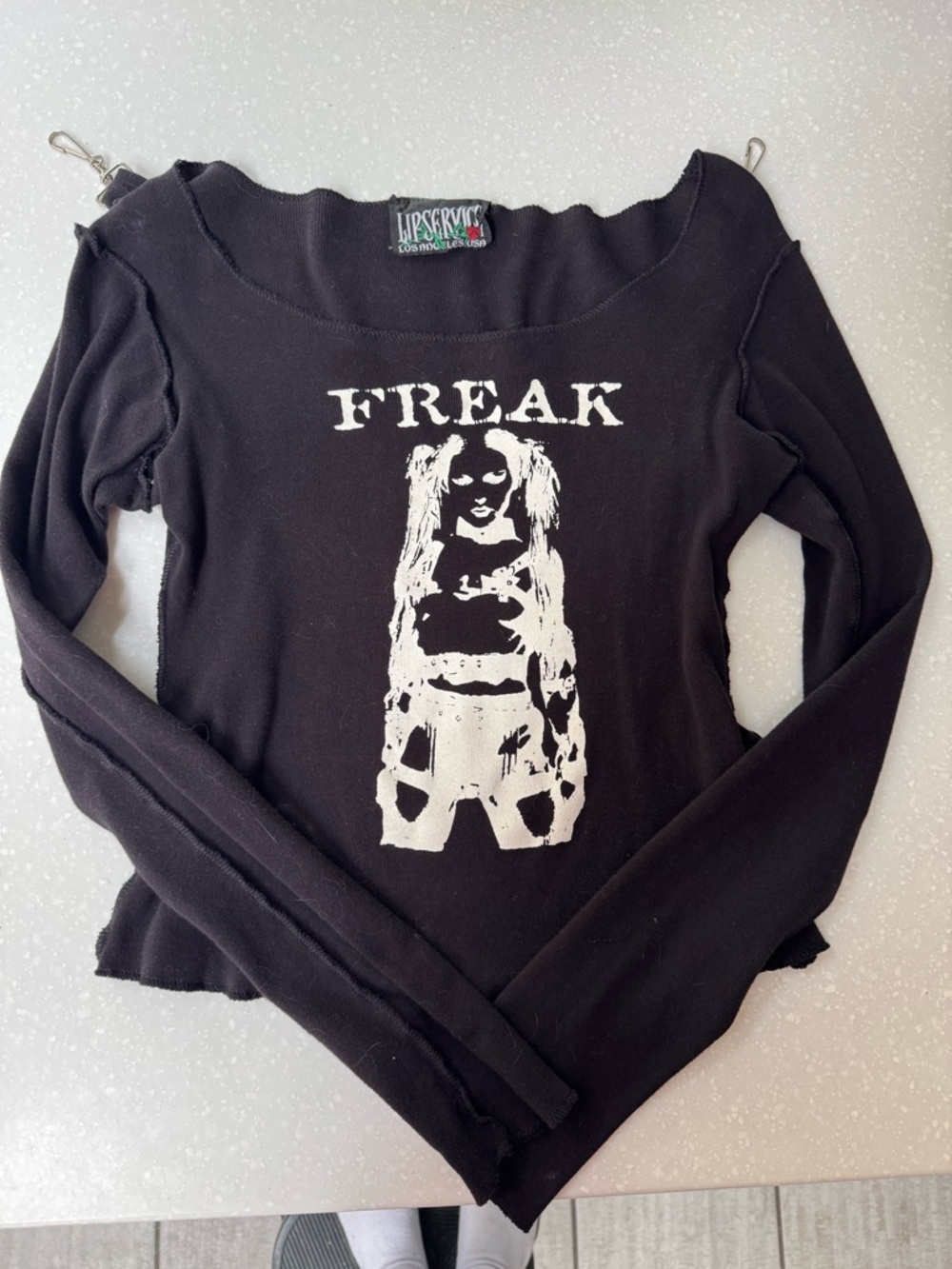 Lip Service Black Long Sleeve 'FREAK' Graphic Top